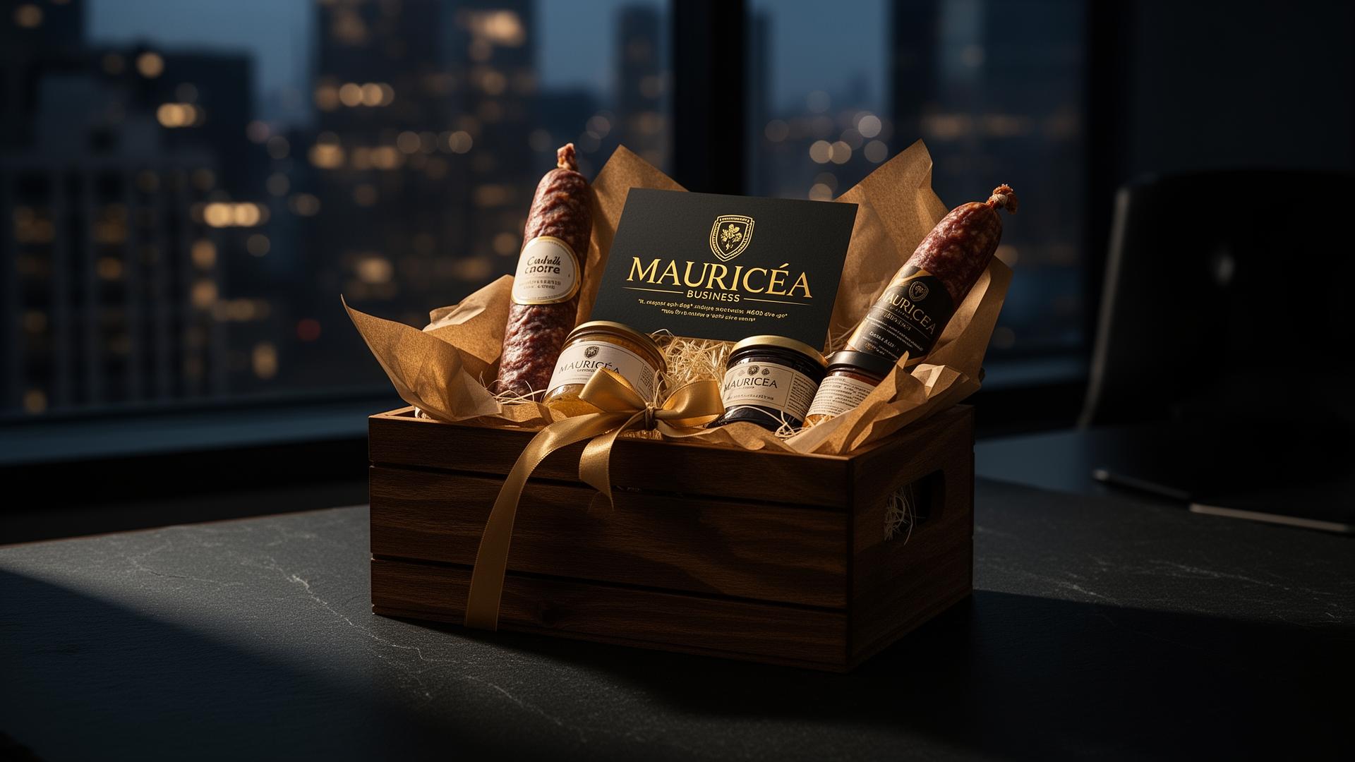 Kit gift corporativo Mauricéa Business sobre desk executivo