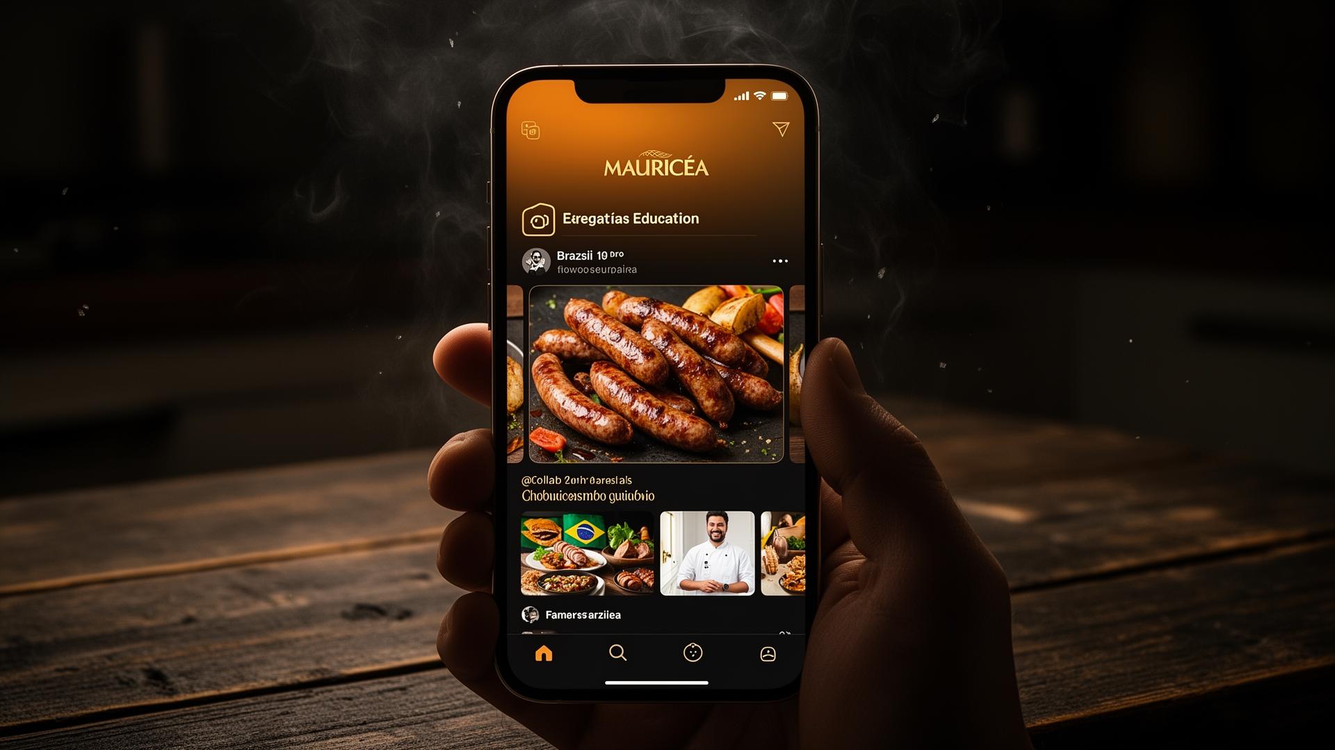 App Mauricéa Educação em iPhone — collab com chef brasileiro