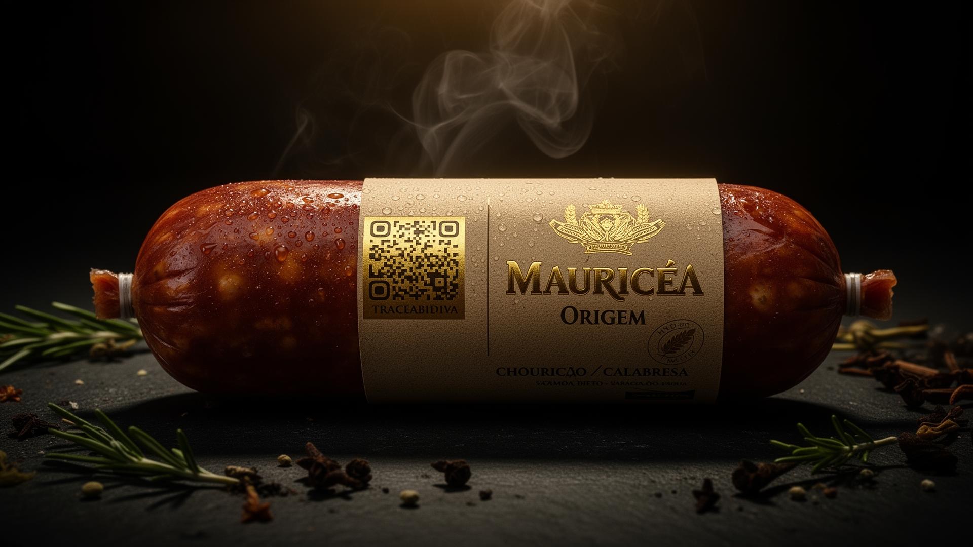 Embalagem Mauricéa Origem com QR code dourado